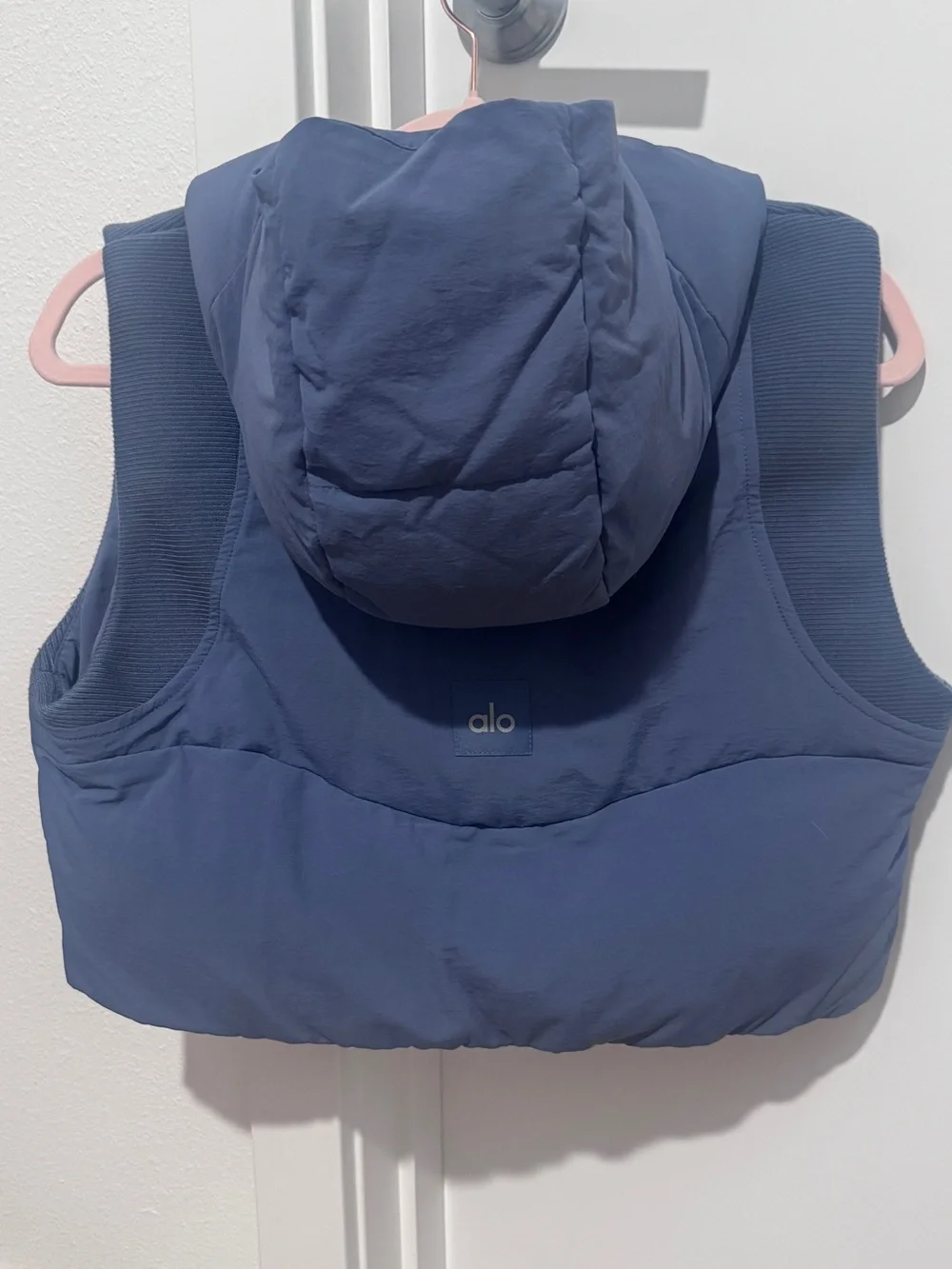 ALO Yoga Hooded Puffer Vest in Bluestone